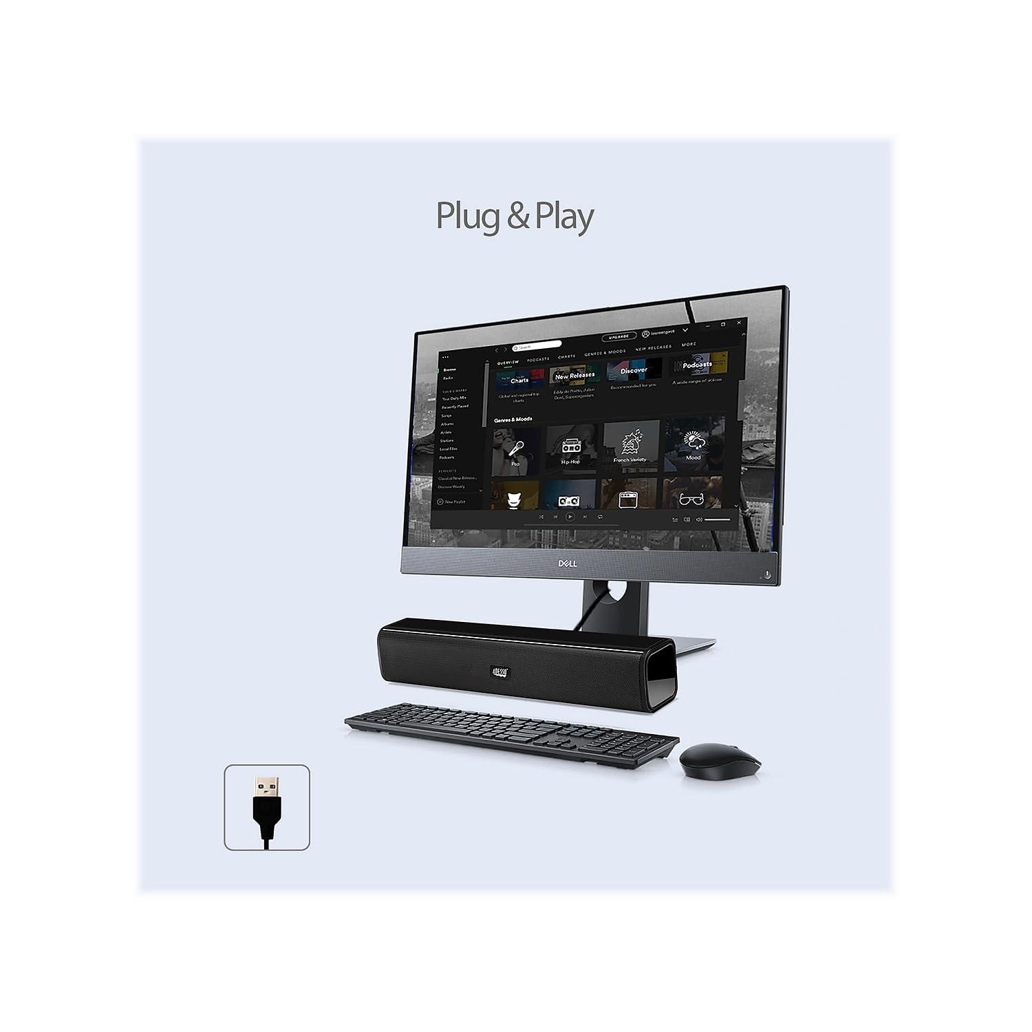 Adesso Adesso Xtream S5 USB Sound Bar Speaker for PC Desktop 5W x 2, Black