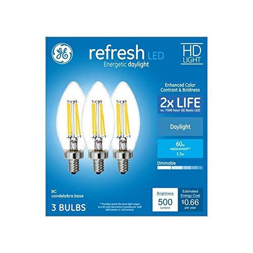 GE GE Refresh 3-Pack 60 W Equivalent Dimmable Daylight B12 LED Light Fixture Light Bulbs Decorative Candelabra Antique