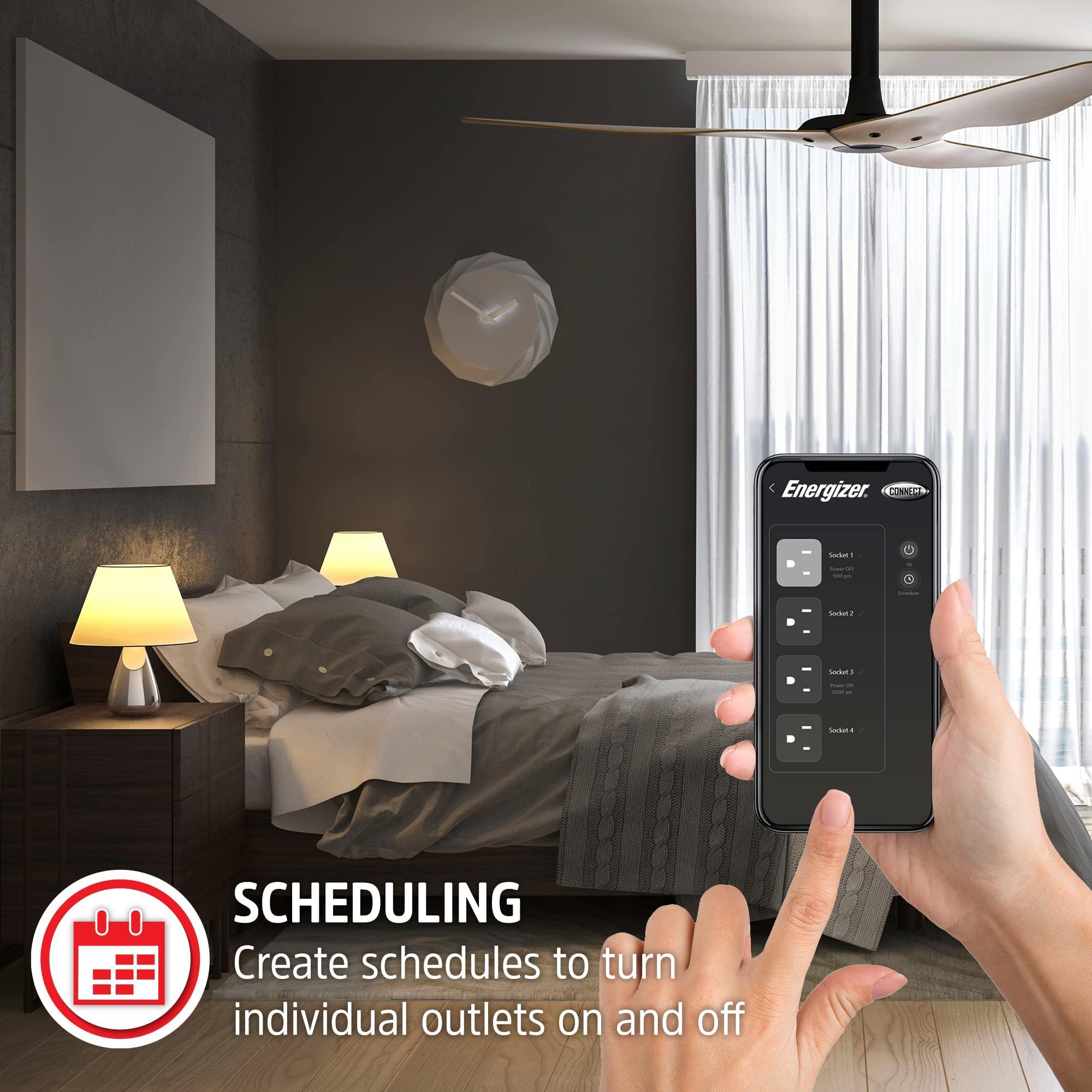 XTREME DIGITAL LIFESTYLE ACCESSORIES Energizer Smart Wi-Fi 4 Outlet 2 USB Power Strip, 1,200 Joules, Powers 4 Separate Items, Charge Compatible Devices, Compatible with Alexa/Siri/Google Assistant