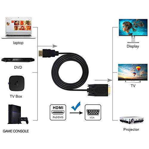 Wonlyus Wonlyus HDMI to VGA Cable Gold-Plated 1080P HDMI Male to VGA Male Active Video Adapter Converter Cord (6 Feet/1.8 Meters)
