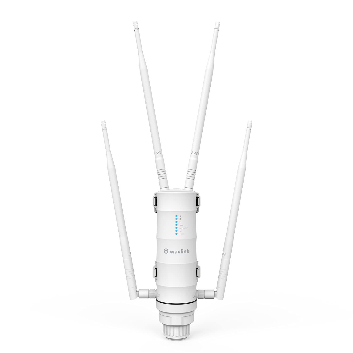 WAVLINK WAVLINK AC1200 High Power Outdoor Weatherproof WiFi Range Extender, Long Range Wireless AP/Router/Repeater/WISP Mode with POE Powered, Point to Point WiFi Bridge, 4x7dBi Omni Directional Antennas