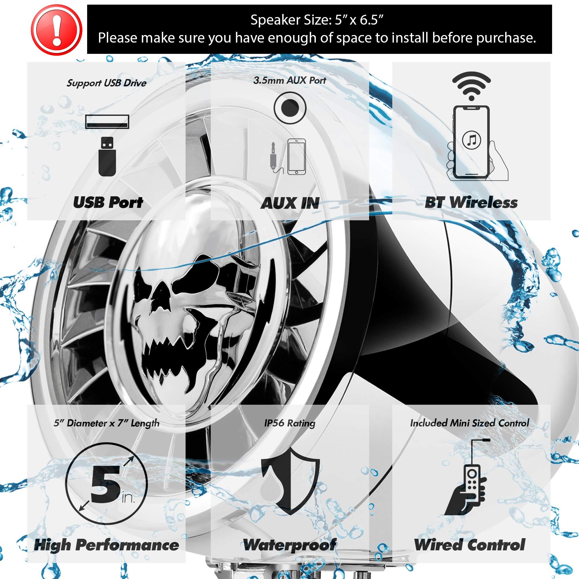 GoHawk GoHawk AS5-X Gen.3 All-in-One 600W Built-in Amplifier 5\" Full Range Waterproof Bluetooth Motorcycle Stereo Speakers Audio Amp System, 1 to 1-1/4\" Ape-Hanger Handlebar Harley Custom Touring Cruiser