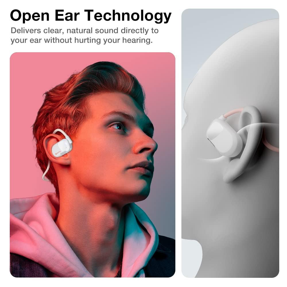 Purity Purity Air Open Ear Headphones - True Air Conduction Wireless Bluetooth Open Ear Earbuds with Dual Mic for iPhone/Android - Secured Long Wearing Comfort, Sports Sweat Resistant (White/Chalk Pink)