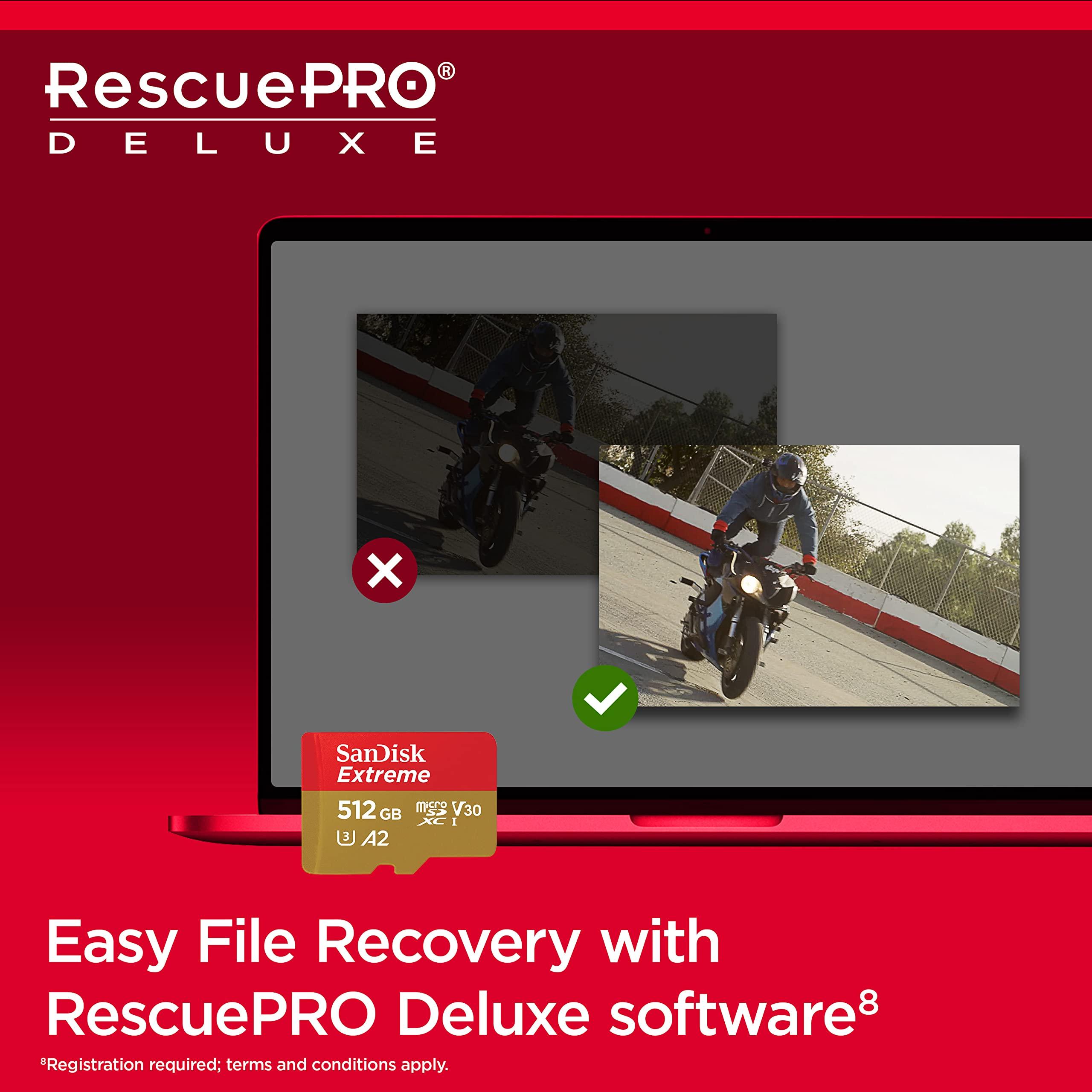 SanDisk SanDisk 512GB Extreme microSDXC UHS-I Memory Card with Adapter - Up to 190MB/s, C10, U3, V30, 4K, 5K, A2, Micro SD Card - SDSQXAV-512G-GN6MA