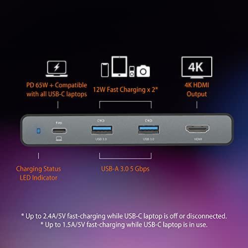 j5create j5create USB-C Travel Dock with PD 65W Power Supply - for Travel or Business Trip - Charging Adapter Hub with 4K HDMI, USB-A x 2 - for MacBook Air/Pro 13, Surface Pro, and USB-C Laptop (JCDP392)