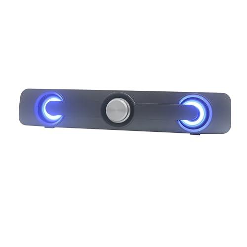 Syba GamesterGear Desktop Compact USB Powered Wired Multimedia Mini Stereo Sound Bar 3.5mm Audio Jack Blue LED 2.5 Watts Speaker
