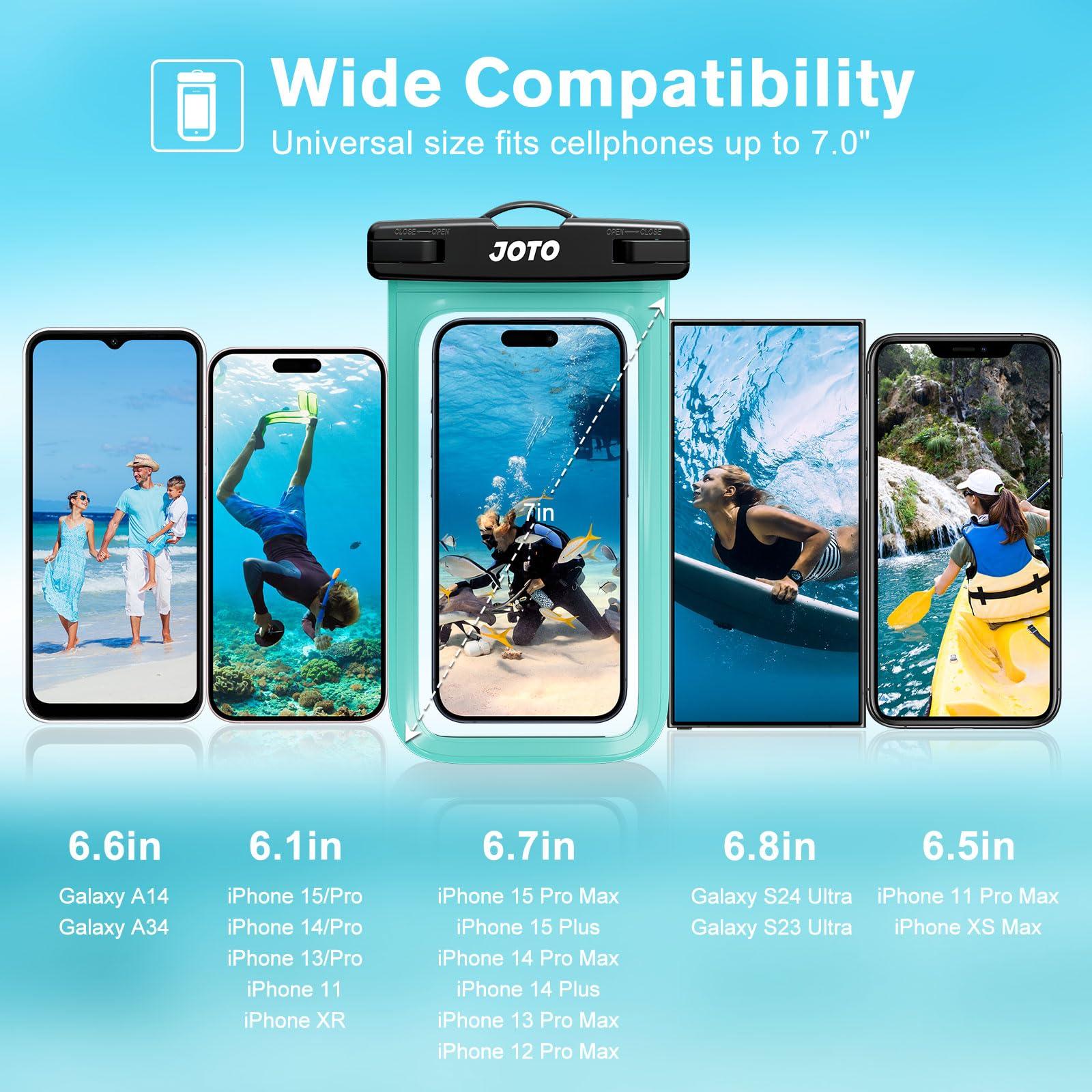 JOTO JOTO Universal Waterproof Pouch Case for iPhone 16 15 14 13 Plus Pro Max, IPX8 Cellphone Dry Bag 12 11 Pro Max XR X 8 7 6S Plus SE, Galaxy S23 S22 S21 S20+ S20 S10 Plus Note, Pixel up to 7\" -Green