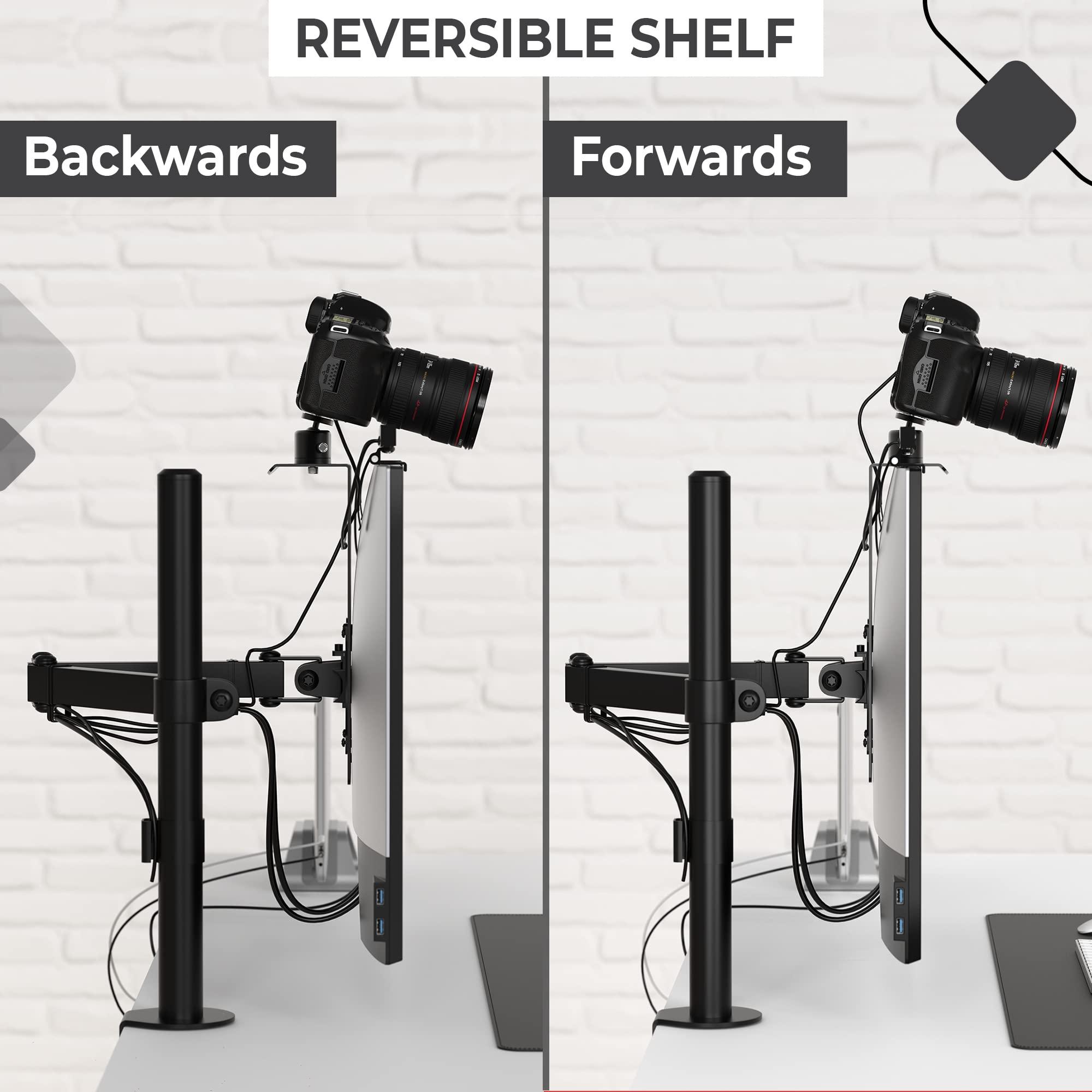 HumanCentric HumanCentric DSLR Monitor Mount Small, Desk Camera Mounting, Light Webcam, Microphone Shelf for Monitor VESA Arm, Replace Clamp Tripods, 100x100mm Patterns, Aluminum, Hardware Included