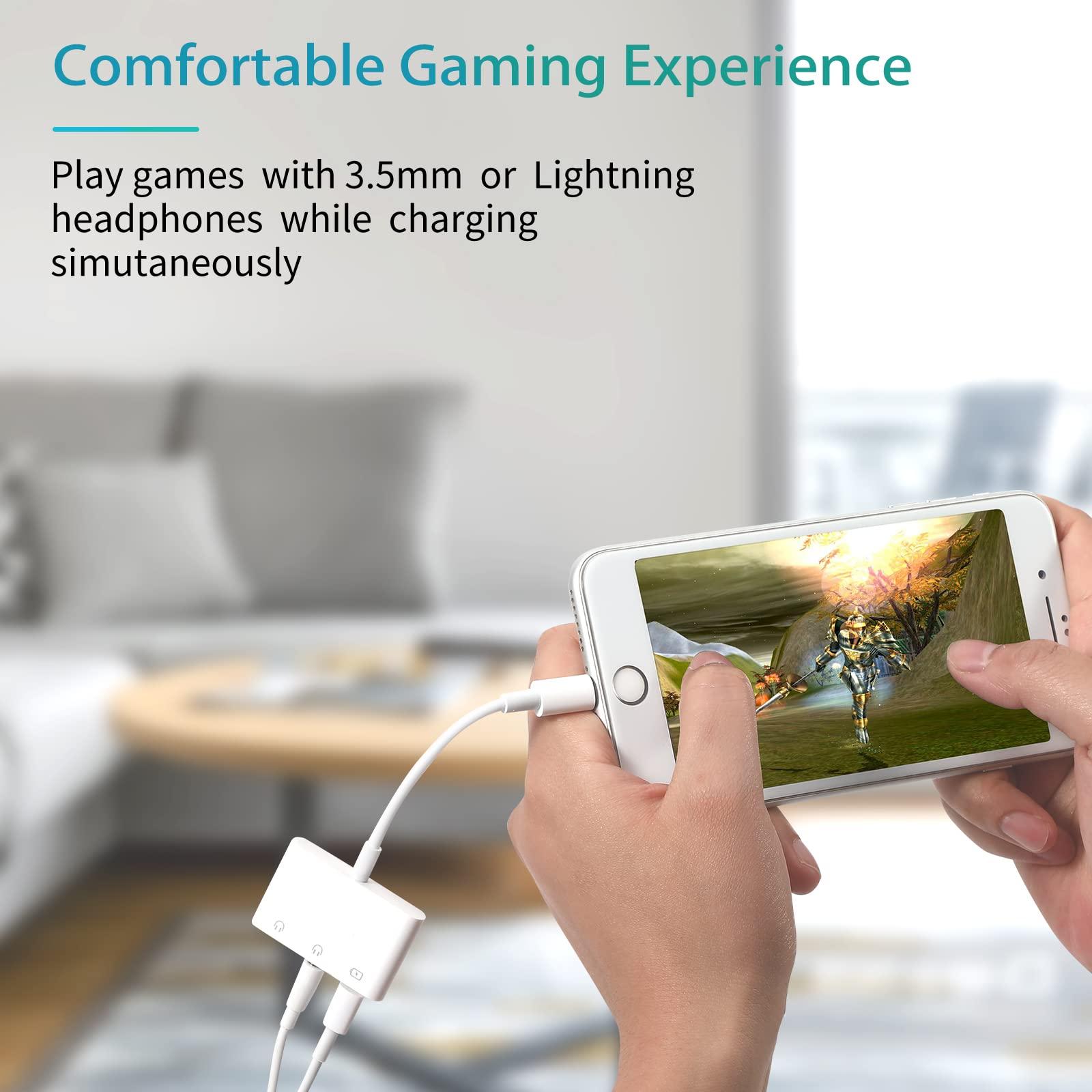 A-BST 3.5mm Headphone Splitter for iPhone iPad 3 in 1 Earphone Jack Adapter with Fast Charging Lightning Audio Jack Connector Compatible for iPhone 14 13 12 11 X XR XS 8 7 iPad