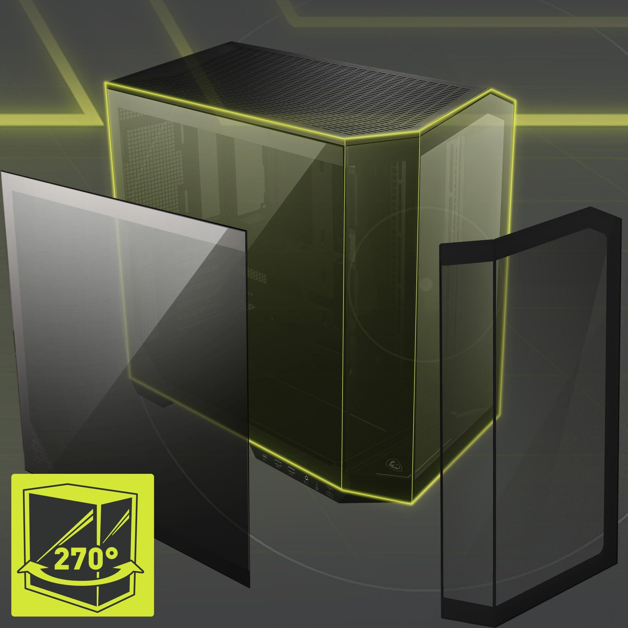 MSI MSI MAG PANO 100L PZ - Premium Mid-Tower Gaming PC Case - Tempered Glass Side Panel - Liquid Cooling Support up to 360mm Radiator - Vented Front Panel