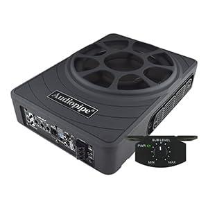 Audiopipe Audiopipe 10\" Low Profile Amplified Subwoofer (APLP-1030), 500W, Compact, Mosfet Circuit, RCA, Phase Switch, Bass Boost Control, Subsonic Filter, Low-Pass Filter, Reliable Protection, Remote Bass Knob