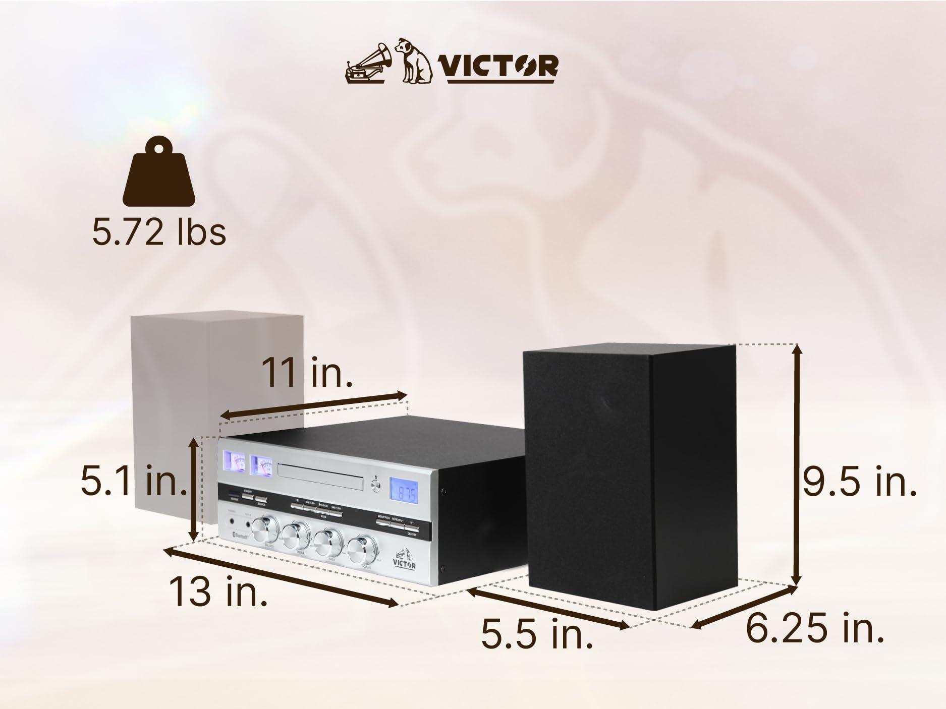 VICTOR Victor VDTS-4450 Milwaukee 50 Watt Desktop CD Stereo System with Bluetooth, Square VU Meters, Remote Control, and Detached Speakers Ideal for Home or Office Music Listening