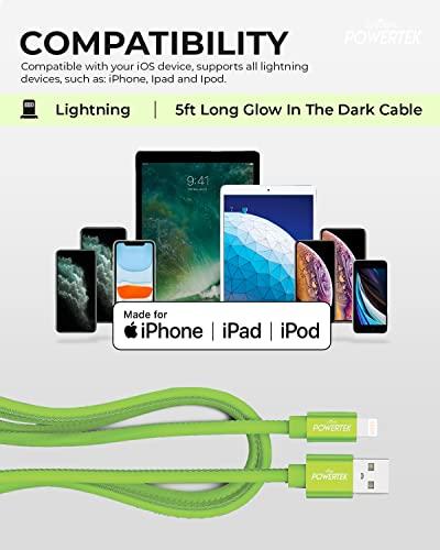 LIQUIPEL LIQUIPEL Powertek Glow MFi Certified Charger Compatible for Apple iPhone, iPad, 5ft Cable, Lightning to USB Cable Cord, Fast Charging Lightning Cable (Green)