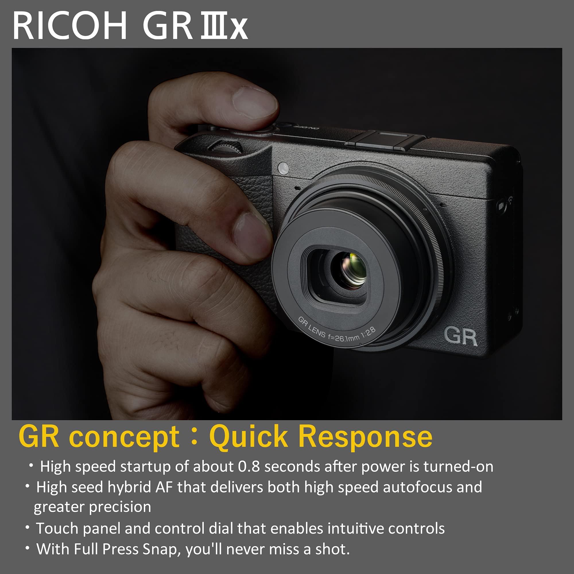 RICOH Ricoh GR IIIx, Black, Digital Compact Camera with 24MP APS-C Size CMOS Sensor, 40mmF2.8 GR Lens (International Model) (Renewed)
