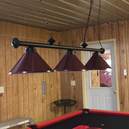 Wellmet Wellmet Pool Table Lights for 8'/9' Table with 3 Metal Shades, Billiard Lamp for Man Cave, Game Room, Kitchen Island Light for Restaurant Or Dining Room (Burgundy, 59 inch-3 Lights)