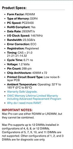OWC OWC 64GB (2 x 32GB) PC23400 DDR4 ECC-R 2933MHz RDIMMs Memory Compatible with Mac Pro 2019 and up Models (OWC2933R3M64)