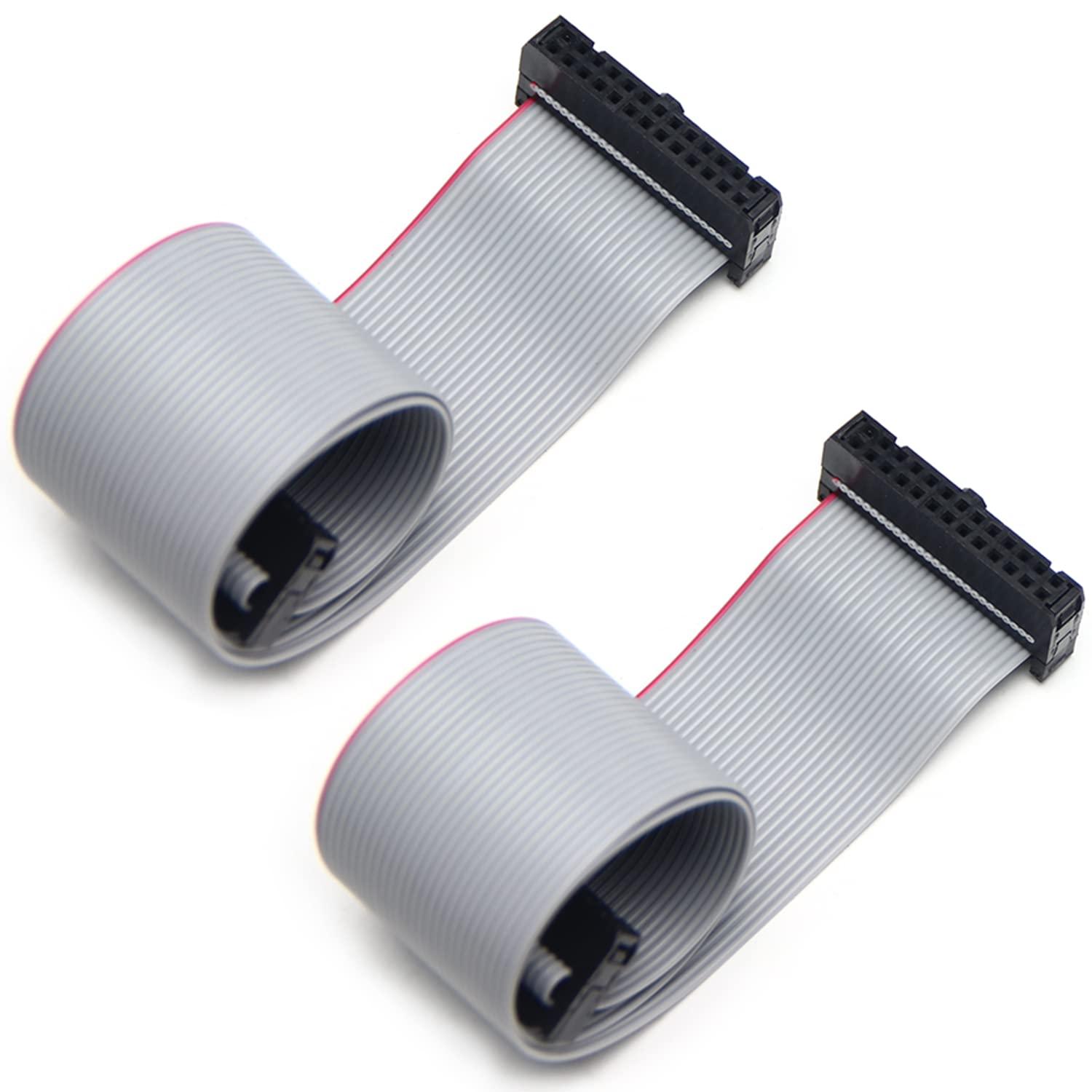 Fielect Fielect 2pcs IDC 20 Pin Connector Gray Wire Flat Ribbon Cable Connector Length 30cm 2.54mm Pitch