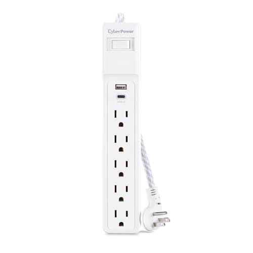 CyberPower CyberPower P504UC Surge Protector, 500J/125V, 15A, 5 Outlets, 2 USB Charging Ports, 4 Foot Cord, White, UL Listed