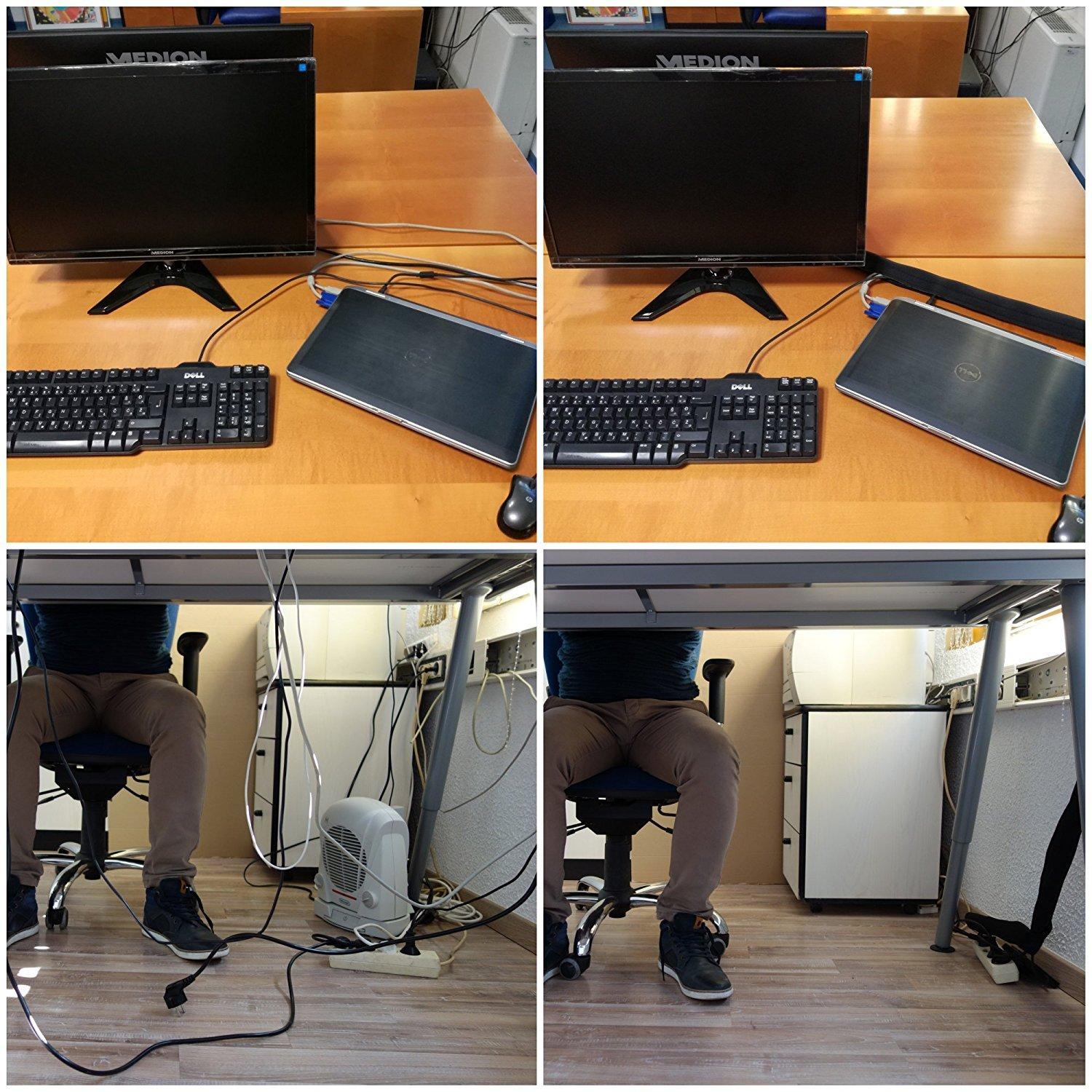 ProMaster Premium 120" Cable Management Sleeve, Best Cords Organizer for TV On Wall, Computer, Office, DIY Adjustable Reversible Black and White Neoprene Cord Hider Wire Cover Concealer Wrap with Free Zip Ties