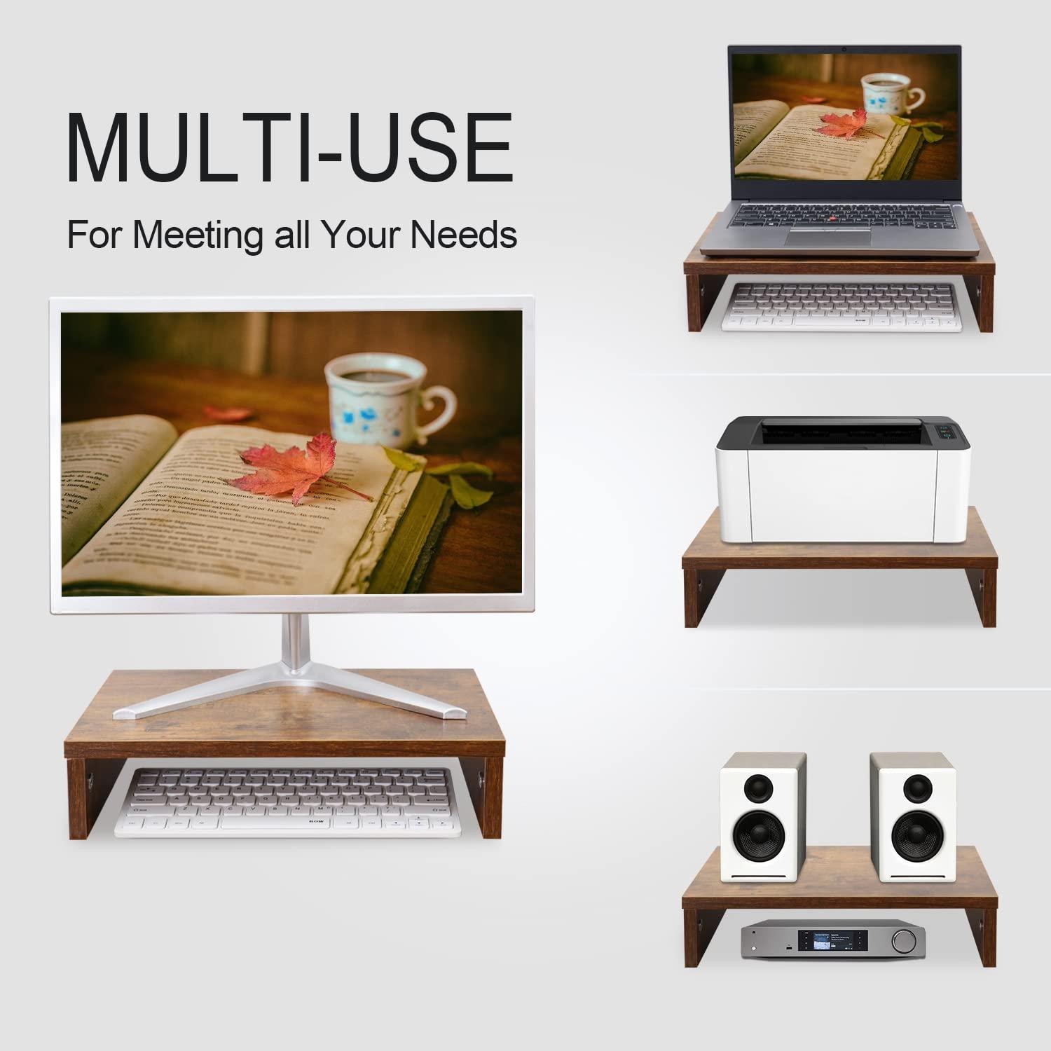 TEAMIX TEAMIX 14.2 inch Monitor Stand Riser, Rustic Brown Wood Monitor Riser with Storage for Desk Small Monitor Stand TV/Screen/PC/Laptop Riser Computer Stand Desktop Shelf (Brown-14.2 inch)