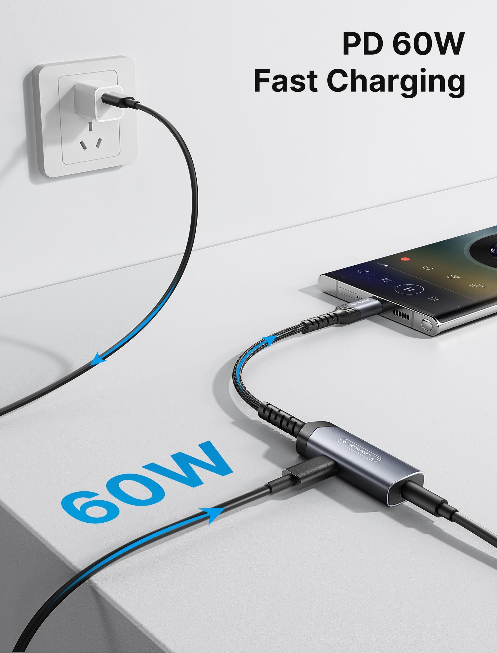 JSAUX JSAUX USB C Headphone Adapter and Charger, 2-in-1 Type to 3.5mm Audio with PD 60W Fast Charging for iPhone 16 Pro/16 Pro Max/16/16 Plus/15 Pro Max/15 Pro,Samsung S24/S24+/S23/S22/S21,iPad Pro-Red