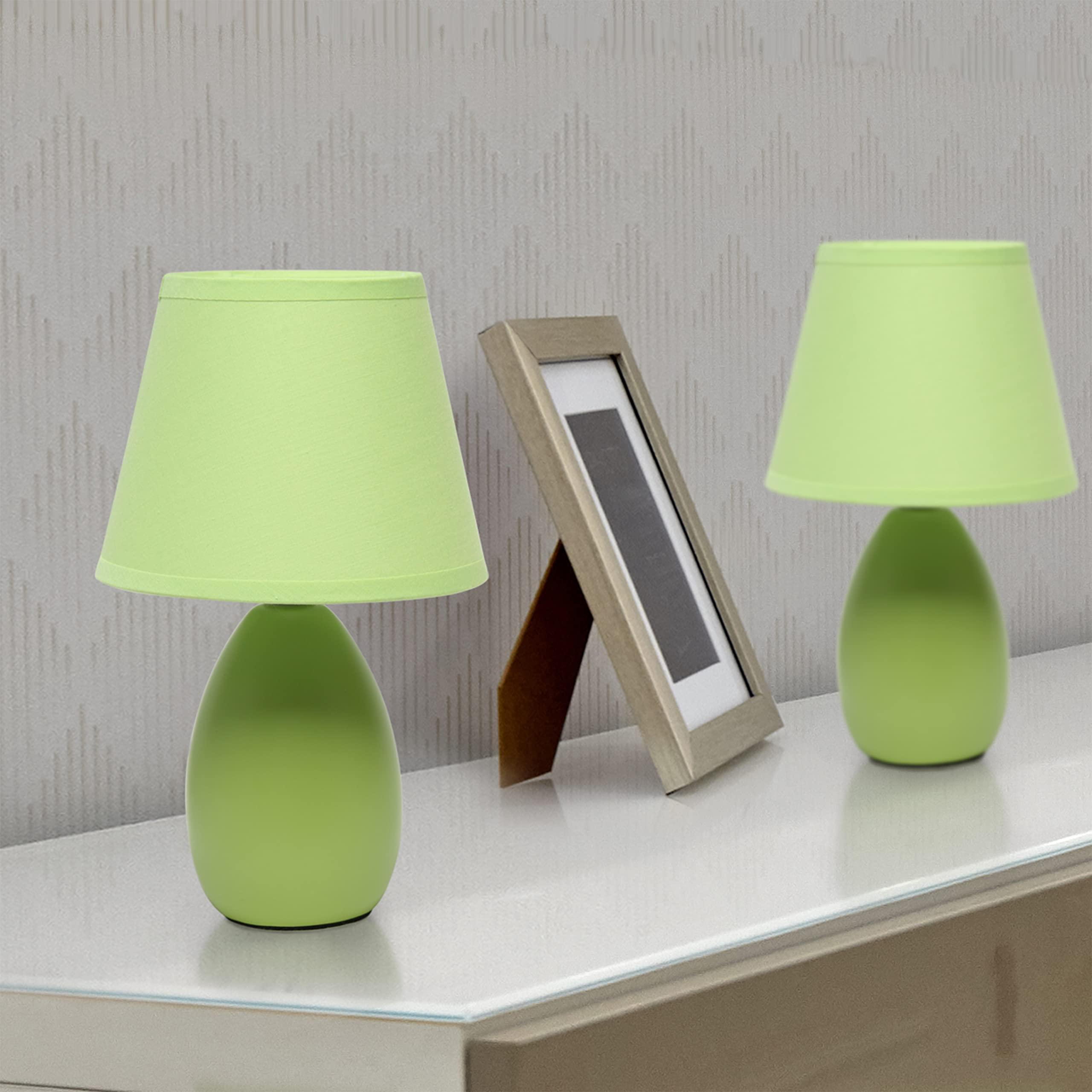 Simple Designs Simple Designs LT2009-GRN-2PK Mini Oval Egg Ceramic Bedside Table Lamp 2 Pack Set, Green