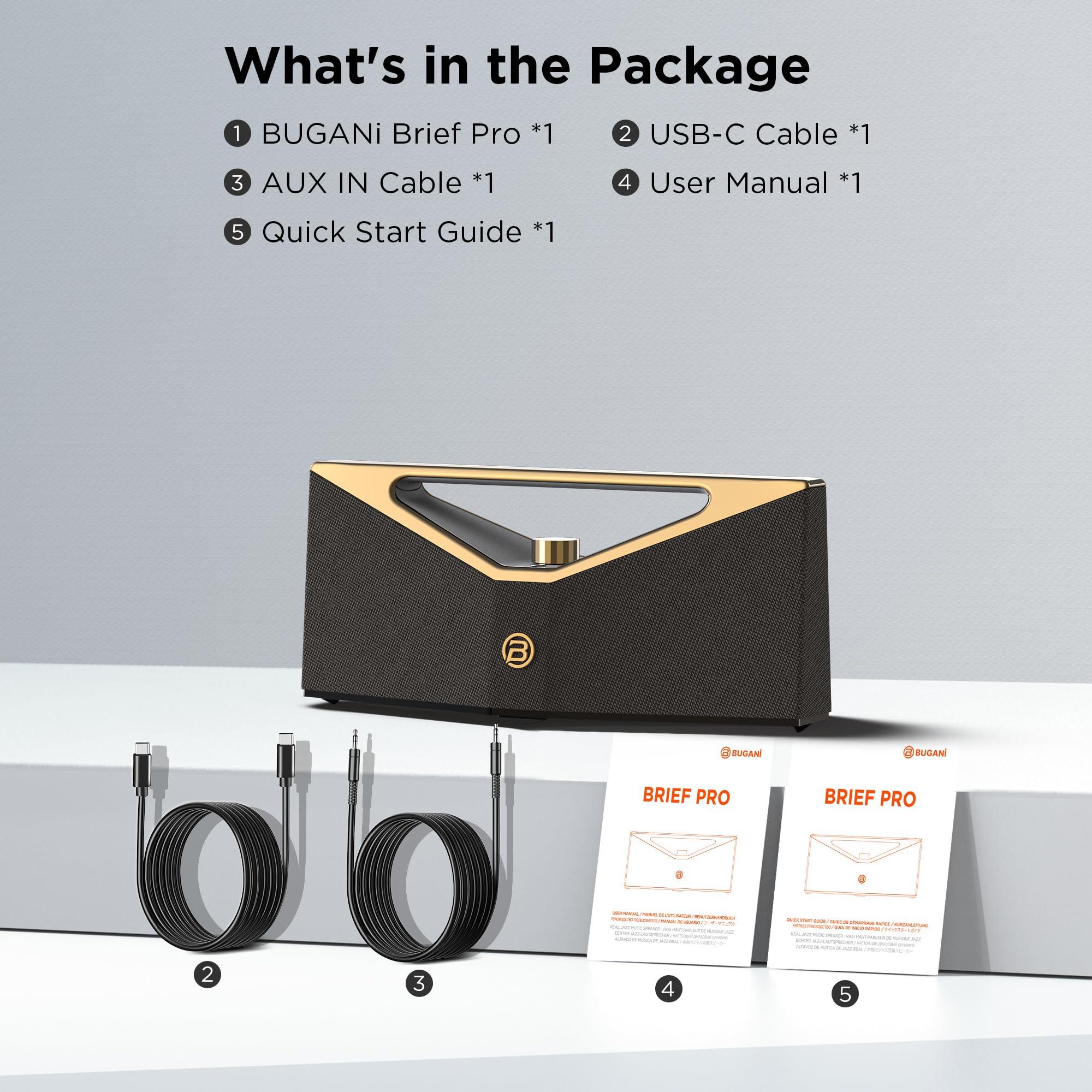 BUGANI BUGANI Brief Pro Portable Bluetooth Speaker 160W, Hi-Res Audio, 12H Playtime, Loud Speaker with Subwoofer for Jazz, Outdoor Speaker for Camping, Beach, Party, Golden