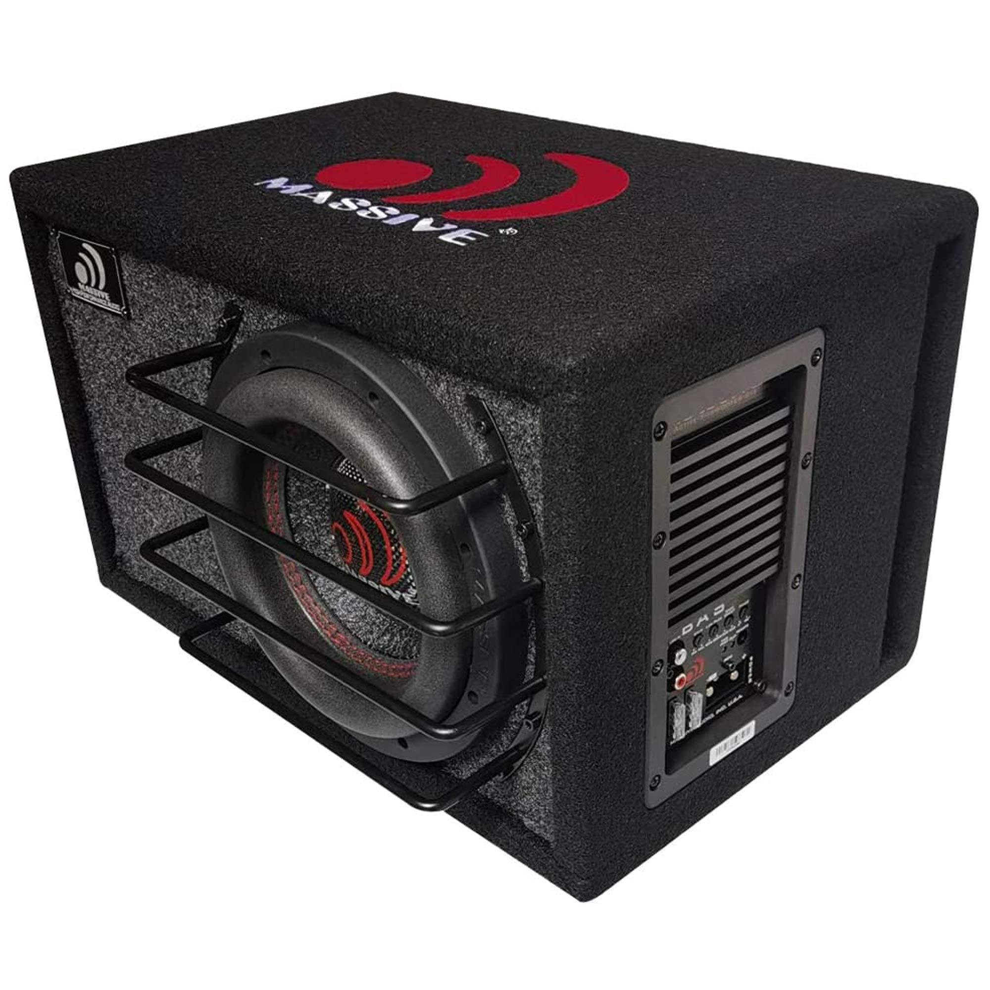 Massive Audio Massive Audio Car Powered Subwoofer Box BAS8 - Powered Subwoofer 8 Inch, 400 Watts RMS / 800 Watts MAX, Loaded Subwoofer Enclosure with Built-in Amplifier.