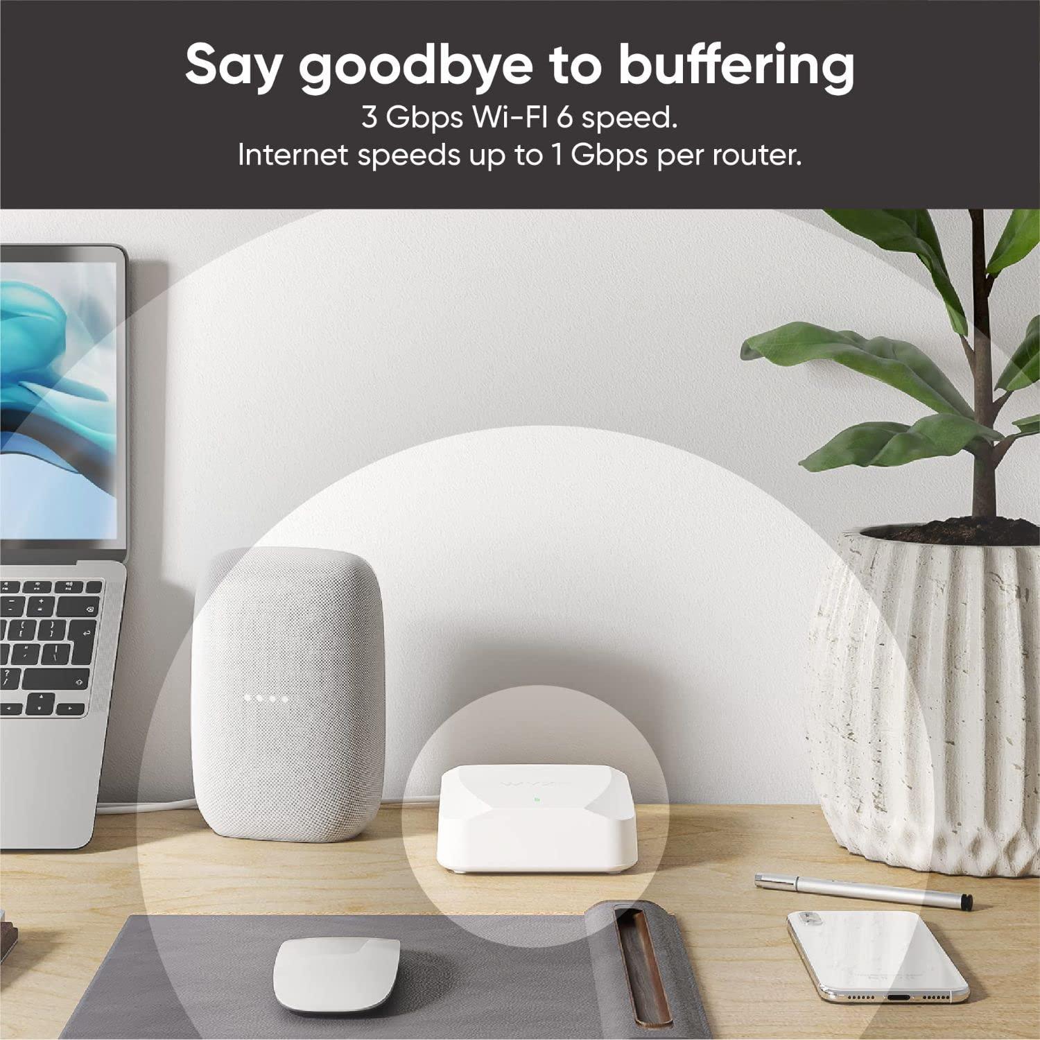 WYZE Wyze AX3000 Dual-Band Wi-Fi 6 Mesh Router System, Covers up to 3000 Sq. Ft, 100+ Devices, Replaces Router and Extender, Supports Wired Backhaul, 2x 1 Gbps Ports per router - 2 Pack