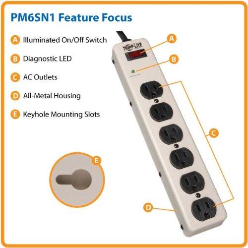 Tripp Lite Tripp Lite 6 Outlet Surge Protector Power Strip, 6ft Cord, Commercial-Grade, Metal, (PM6SN1)