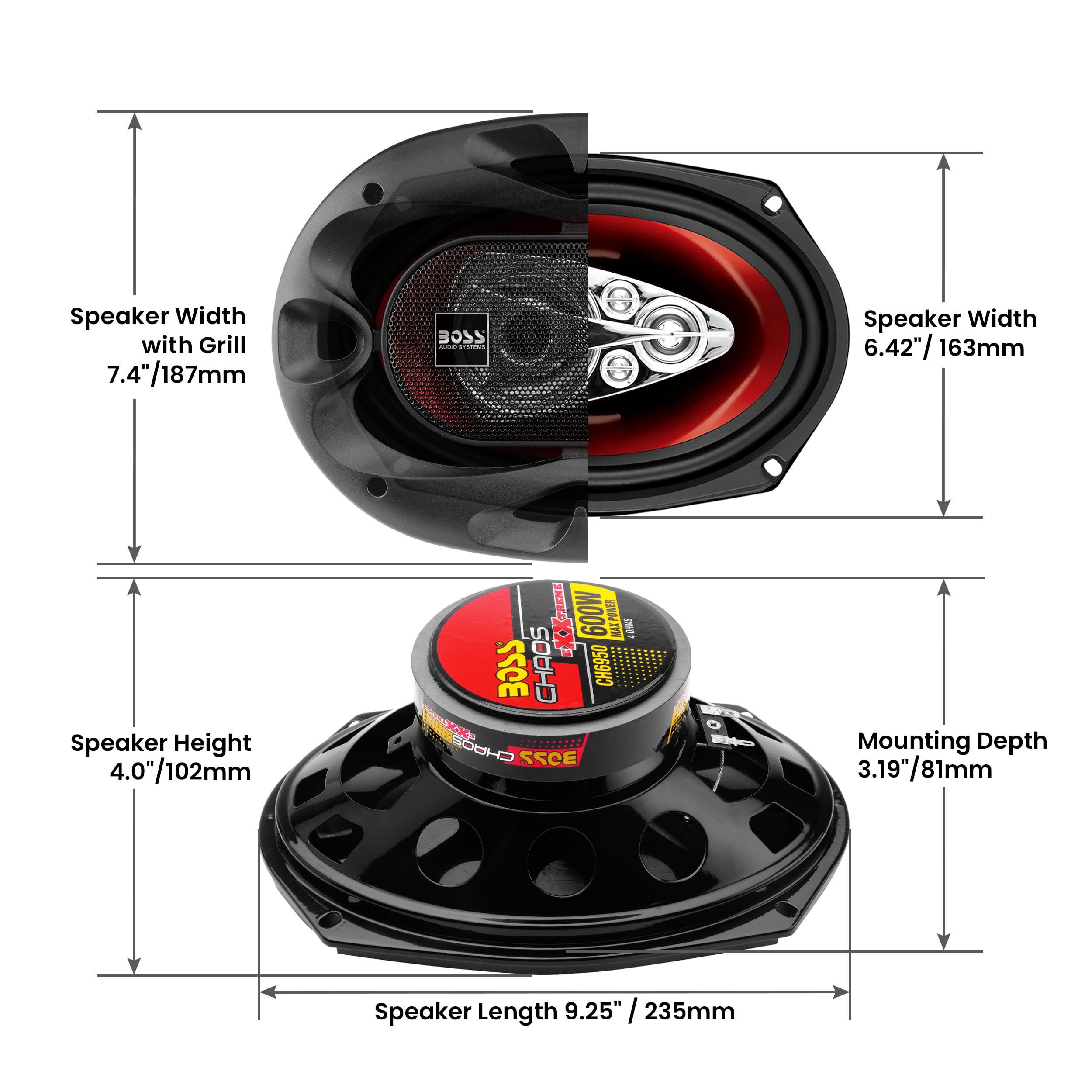 BOSS Audio Systems BOSS Audio Systems CH6950 Chaos Series 6 x 9 Inch Car Audio Door Speakers - 600 Watts Max, 5 Way, Full Range, Coaxial, Sold in Pairs, Hook Up to Stereo and Amplifier, Tweeters