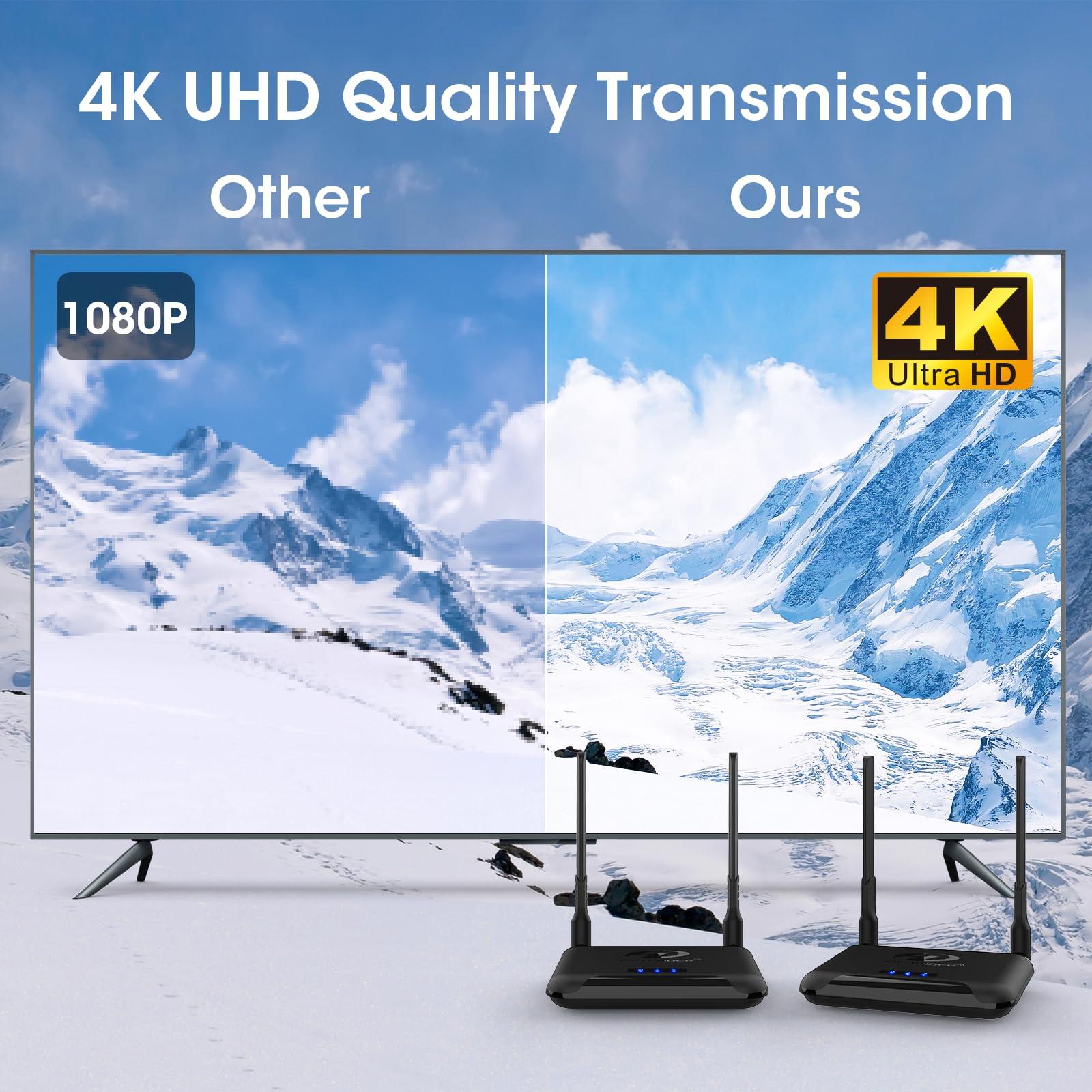 Binken Wireless HDMI Transmitter and Receiver 4K, Binken 820Ft/250m Wireless HDMI Extender 5G Kit Support 4K@30 Hz, for Streaming Video Audio from Laptop,PC, Cable Box to HDTV Projector Monitor IR Support
