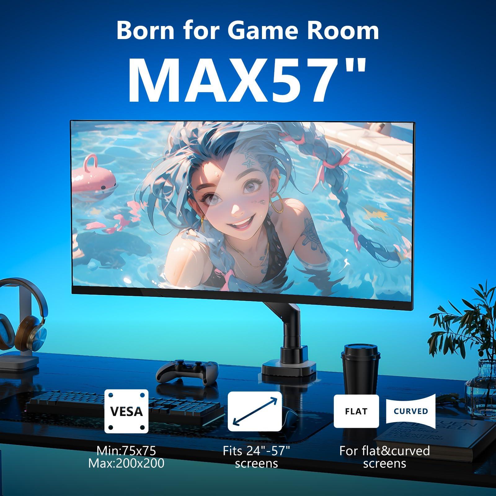 WALI WALI 24-57" Monitor Arm, Heavy Duty Gas Spring Desk Mount for Ultrawide Flat and Curved Screen Up to 59.4lbs, VESA 75x75 to 200x200 (GSMU001XL-P), Black