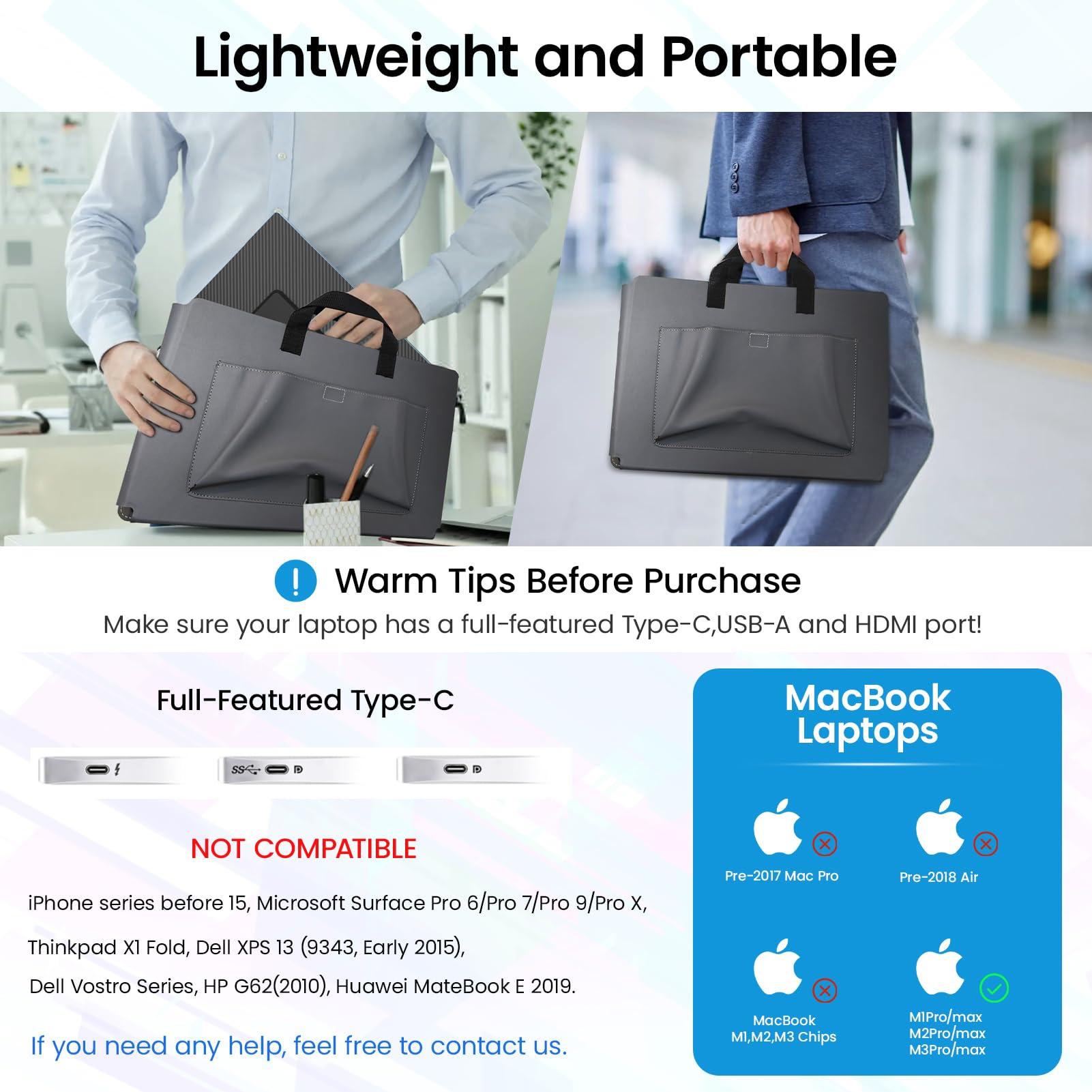 Enzion Enzion Laptop Screen Monitor Extender, Wider 1080P FHD Portable Monitor for Laptop, Built-in Speaker and Adjustable Backstand, Triple Screen Extender Compatible with Wins/MacOS/Chrome