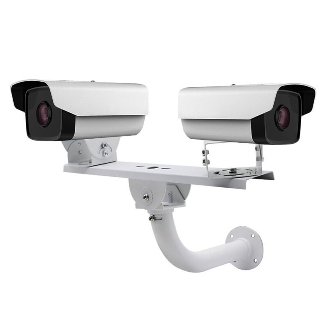 Rosebe Security Camera Mount Holder Double Surveillance Camera L Type Metal Steel One to 2 Horizontal Cross Bar Dual Camera Mount Bracket Extension Bar Horizontal Arm L Shape Wall Mounting 2 Base Bracket
