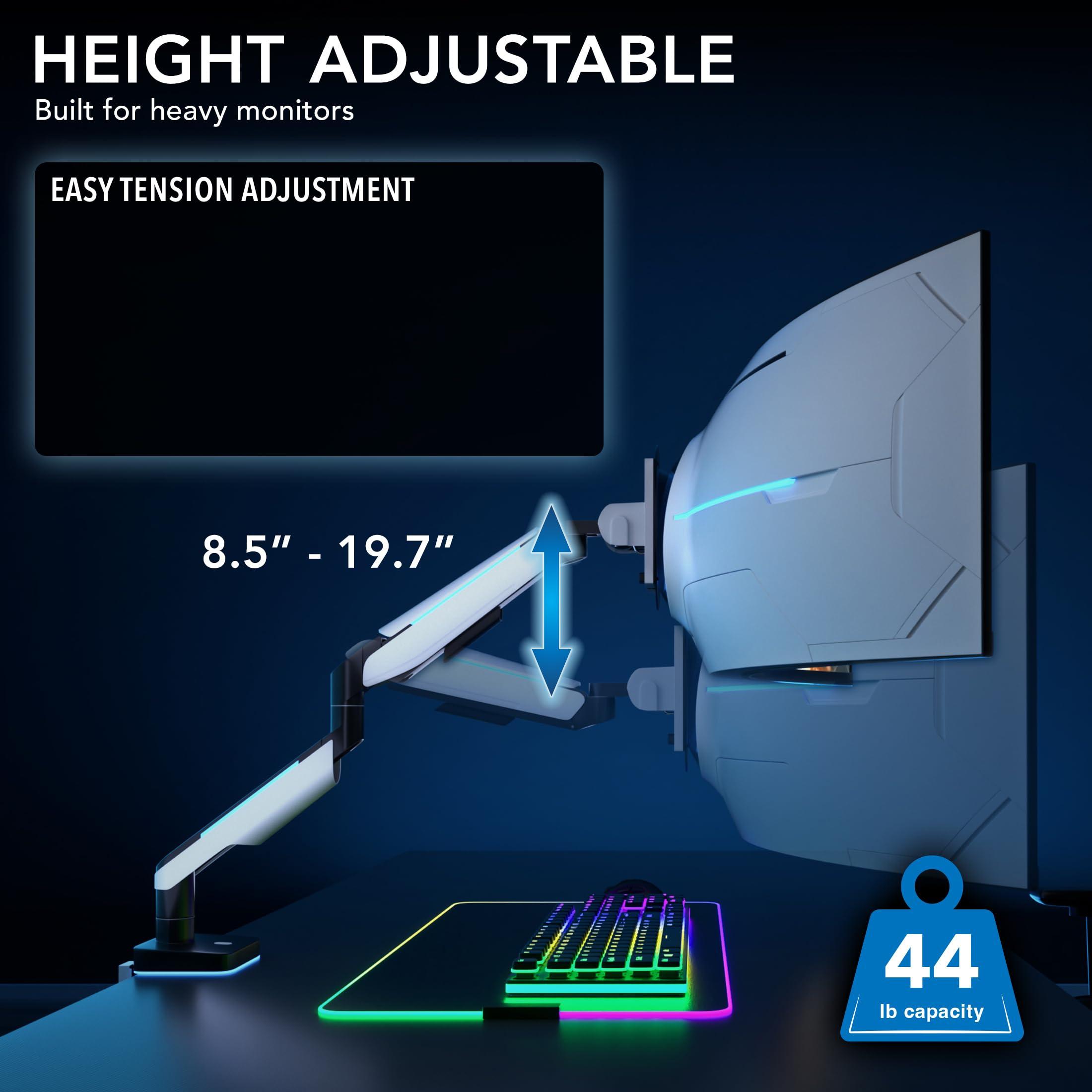 Mount-It! Mount-It! Heavy-Duty Ultrawide Monitor Arm up to 49" / 44 lb for Samsung Odyssey G9, 75x75 and 100x100 VESA Desk Mount for Widescreen Curved Monitors, Gas Spring, RGB Lights, Clamp and Grommet