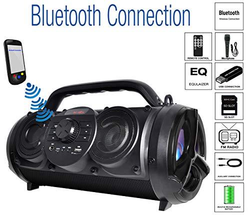 Boytone Boytone BT-18BK Portable Bluetooth Boombox Speaker, 80W Peak Indoor/Outdoor, Loud Sound, Deeper Bass, EQ, 5\" Subwoofer, Tweeter, FM, 9H Playtime, USB, Micro SD, Microphone, Recording, LED Light