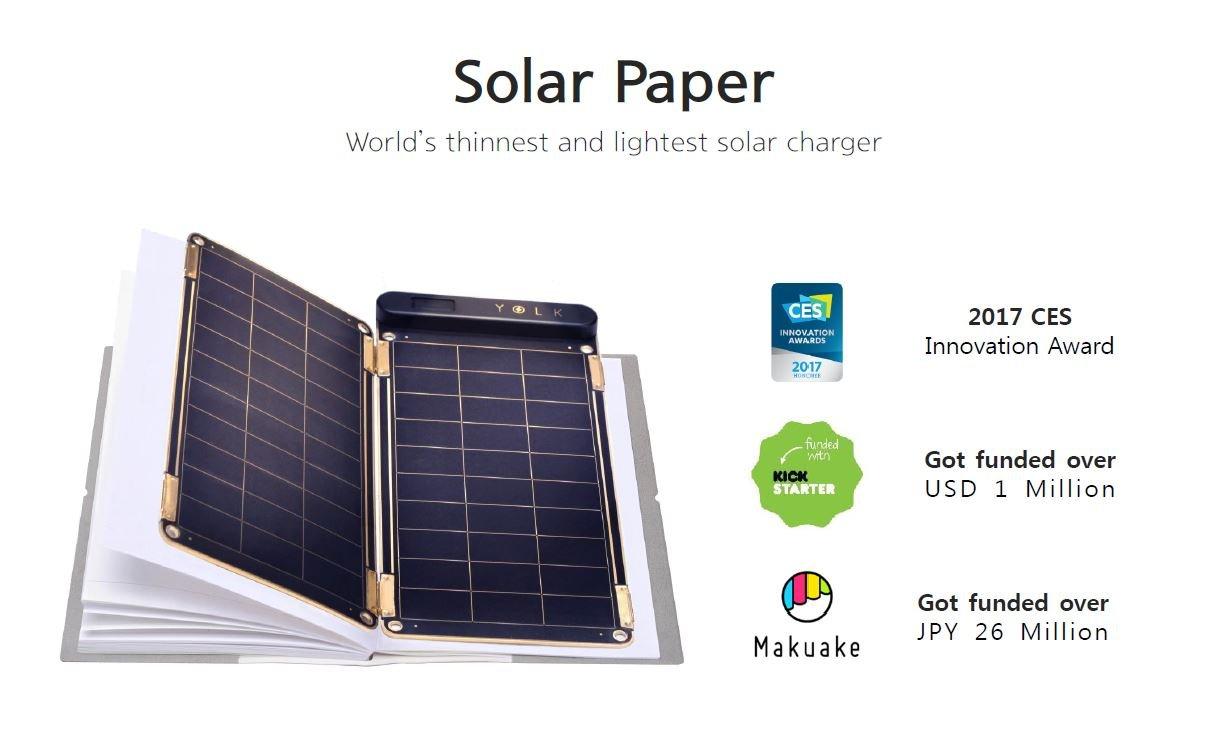 YOLK Solar Paper + Pouch, Paper-Thin and Light Portable Solar Charger with Ultra-High-Efficiency (5W)