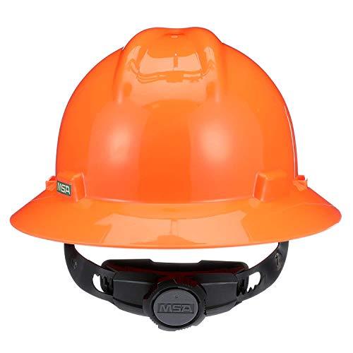 MSA MSA 10021292 V-Gard Full-Brim Hard Hat With Fas-Trac III Ratchet Suspension | Polyethylene Shell, Superior Impact Protection, Self Adjusting Crown Straps - Standard Size in Hi-Viz Orange