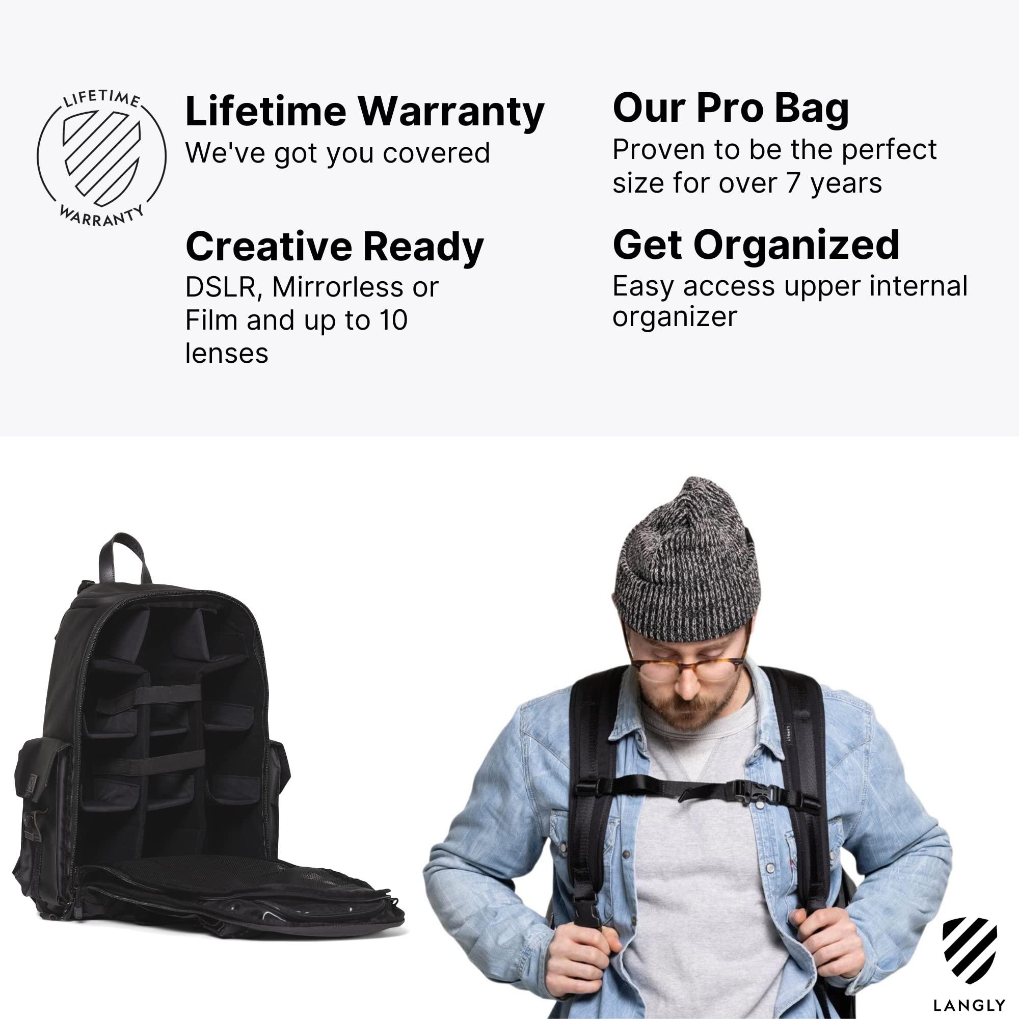 Langly Langly Large Camera Backpack for Photographers: the Multi Globetrotter -Large Customizable Camera Bag Interior for Your Camera and 10 Lenses with a 16" Laptop Pocket