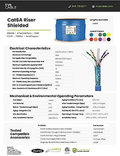 TRUE CABLE trueCABLE Cat6A Shielded Riser (CMR), 1000ft, Orange, 23AWG Solid Bare Copper, 750MHz, PoE++ (4PPoE), ETL Listed, Overall Aluminum Foil Shield (F/UTP), Bulk Ethernet Cable