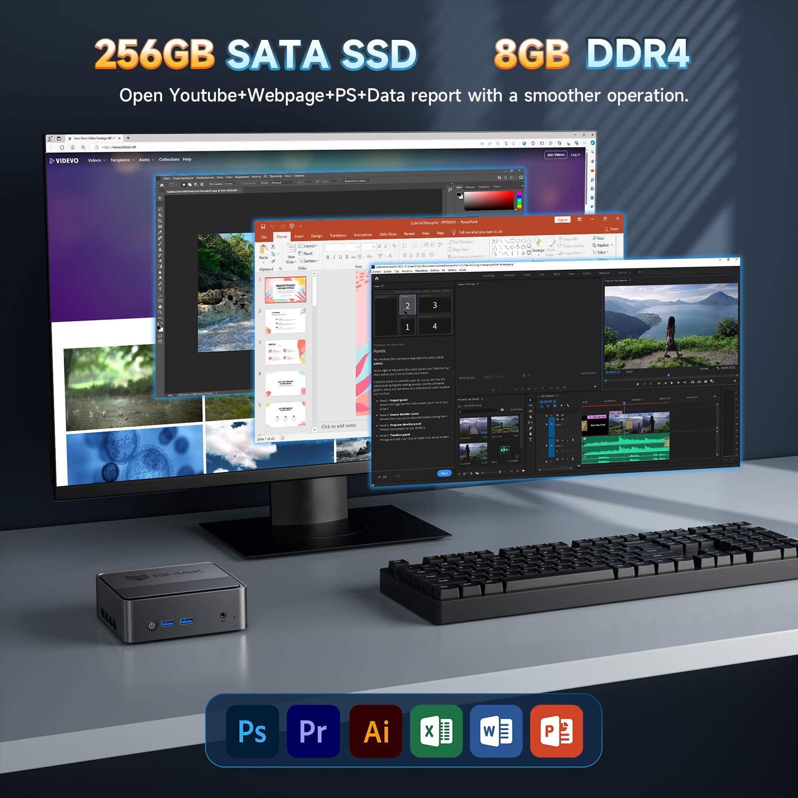 Bmax Bmax B3 Mini PC, Intel N5095(Up to 2.9GHz), 8GB DDR4 RAM/256GB SSD, Mini Desktop Computer 4K Dual Screen Display Push-Pull Cover WiFi5/Dual HDMI/USB 3.0/BT4.2 Micro Pc Mini Computer