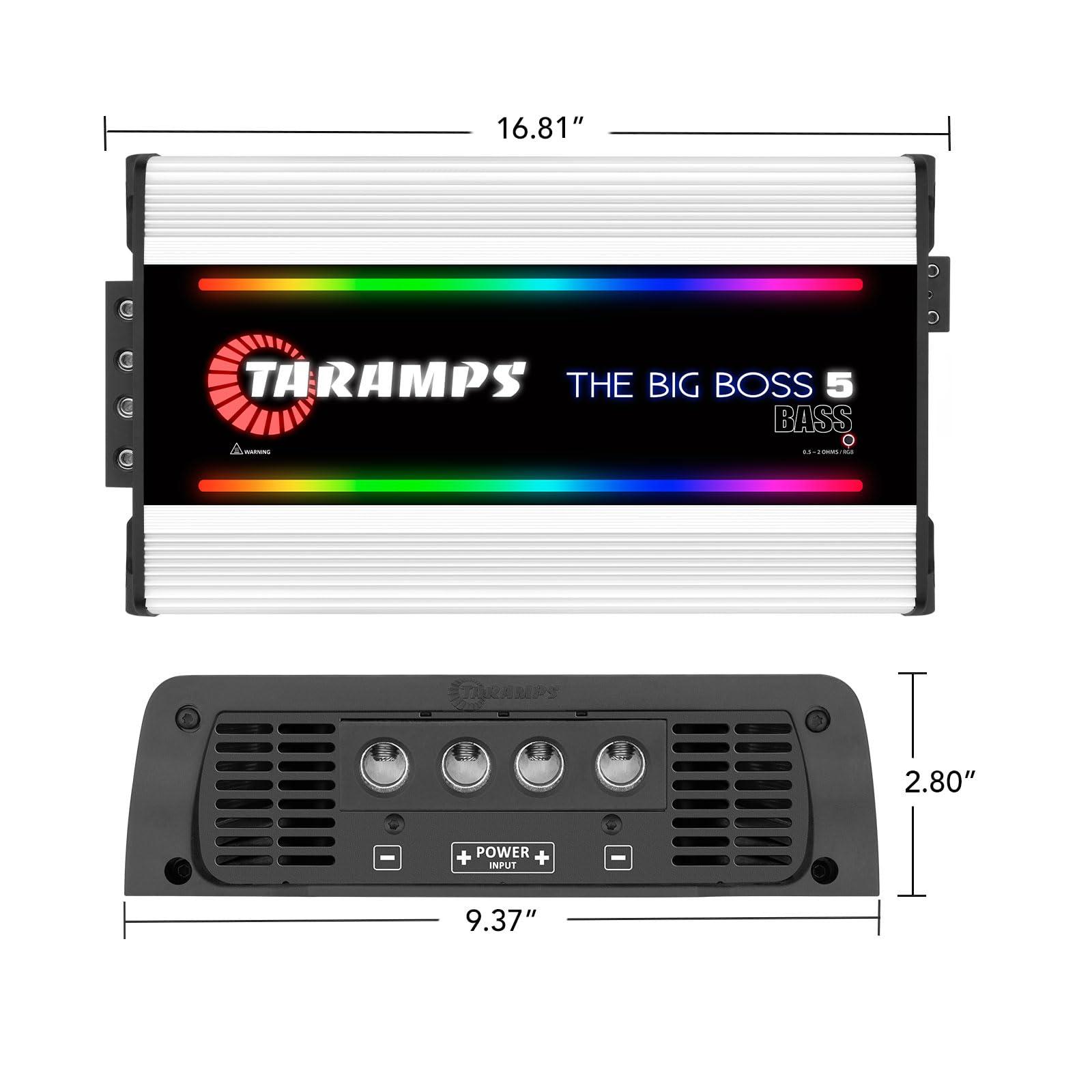 Taramp's Taramps The Big Boss 5 Bass White Version Monoblock Amplifier RGB Effects 0.5~2 Ohms 5000 Watts Rms Multi-Impedance Car Audio System Class D, Smart 5k