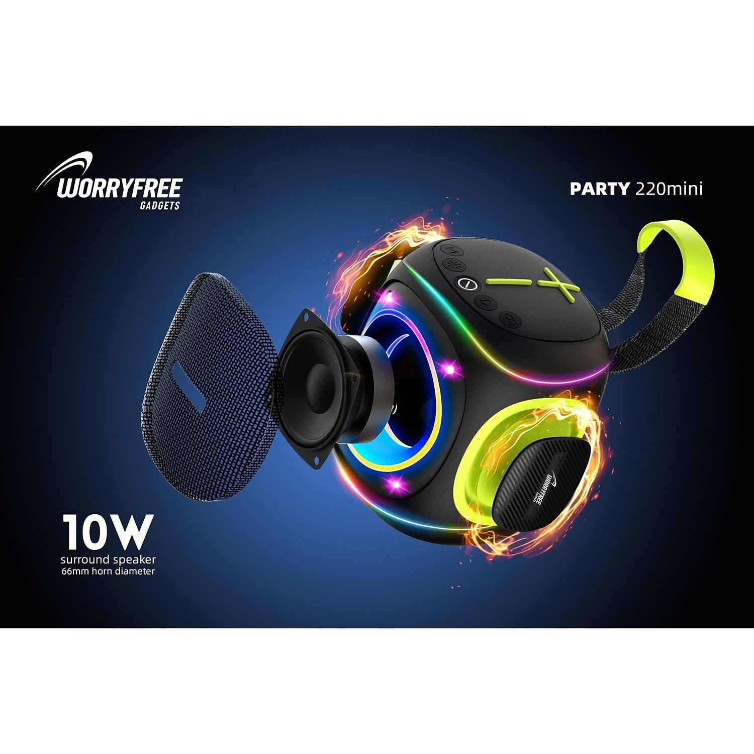 WorryFree Gadgets WorryFree Gadgets 10W Portable Speaker with RGB Lights, Big Bass LED Lights, Supports TF Card/USB, AUX in, TWS for Party (Black)