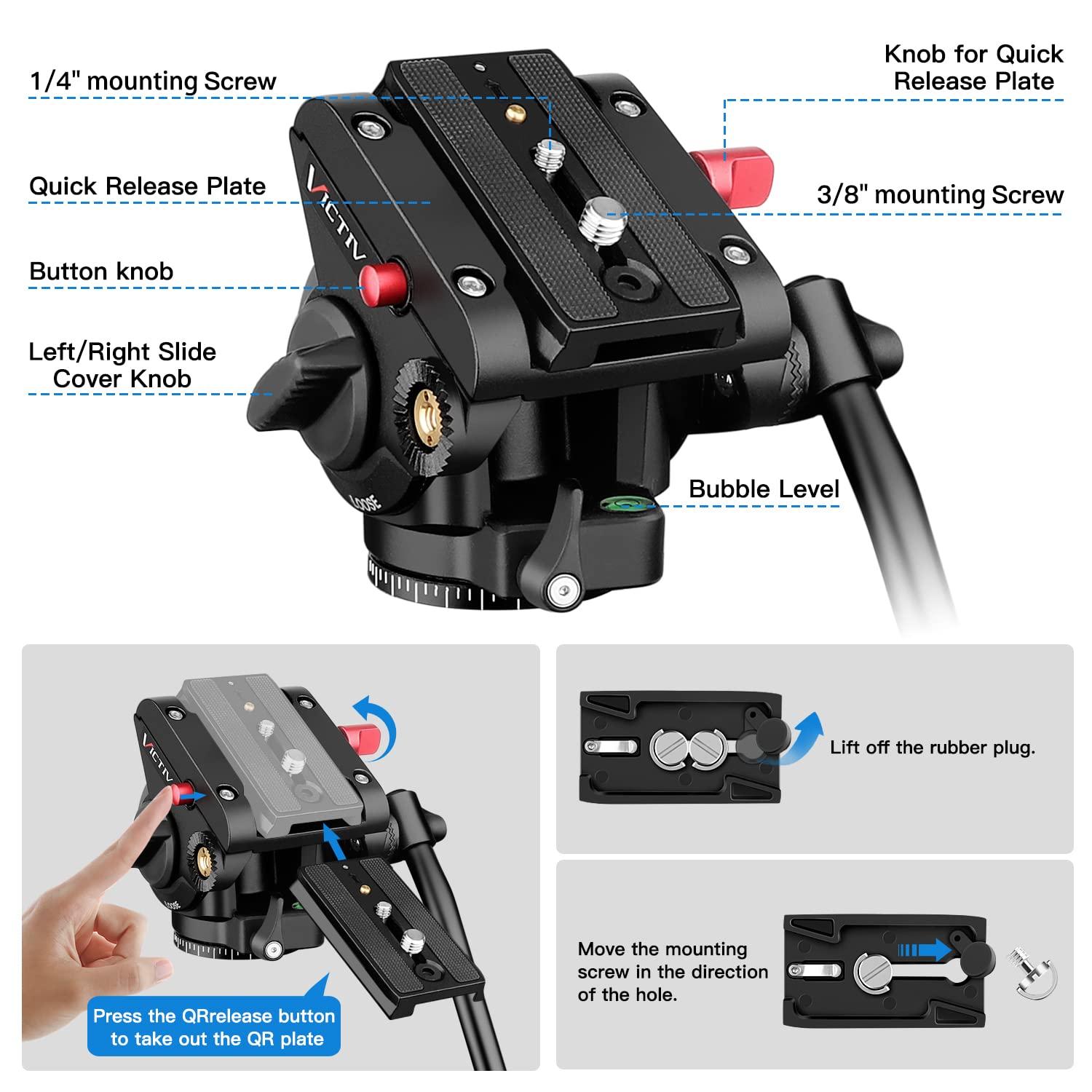 Victiv Tripod Camera Tripod, 72" Video Tripod with Fluid Head, Aluminum Heavy Duty Tripod with Carry Bag, Professional Camera Tripods & Monopods, Compatible with Video Camera, DSLR, Camcorder