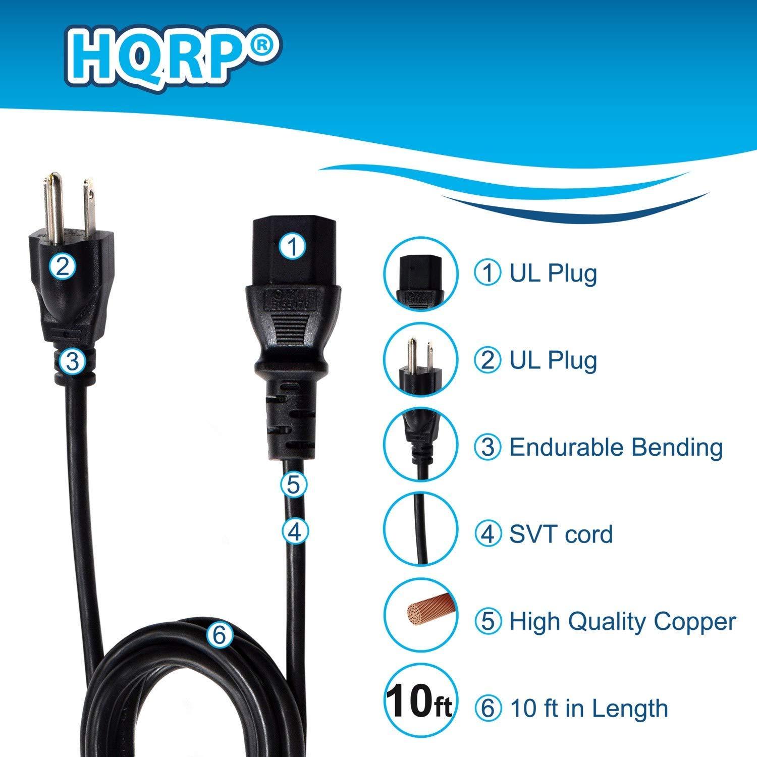 HQRP HQRP 10ft AC Power Cord Compatible with RCA F26051 F26051EM F26051EMFE1 F26051EMNE1 F26071ES F26100AK HDTV TV LCD LED Plasma Mains Cable, UL Listed