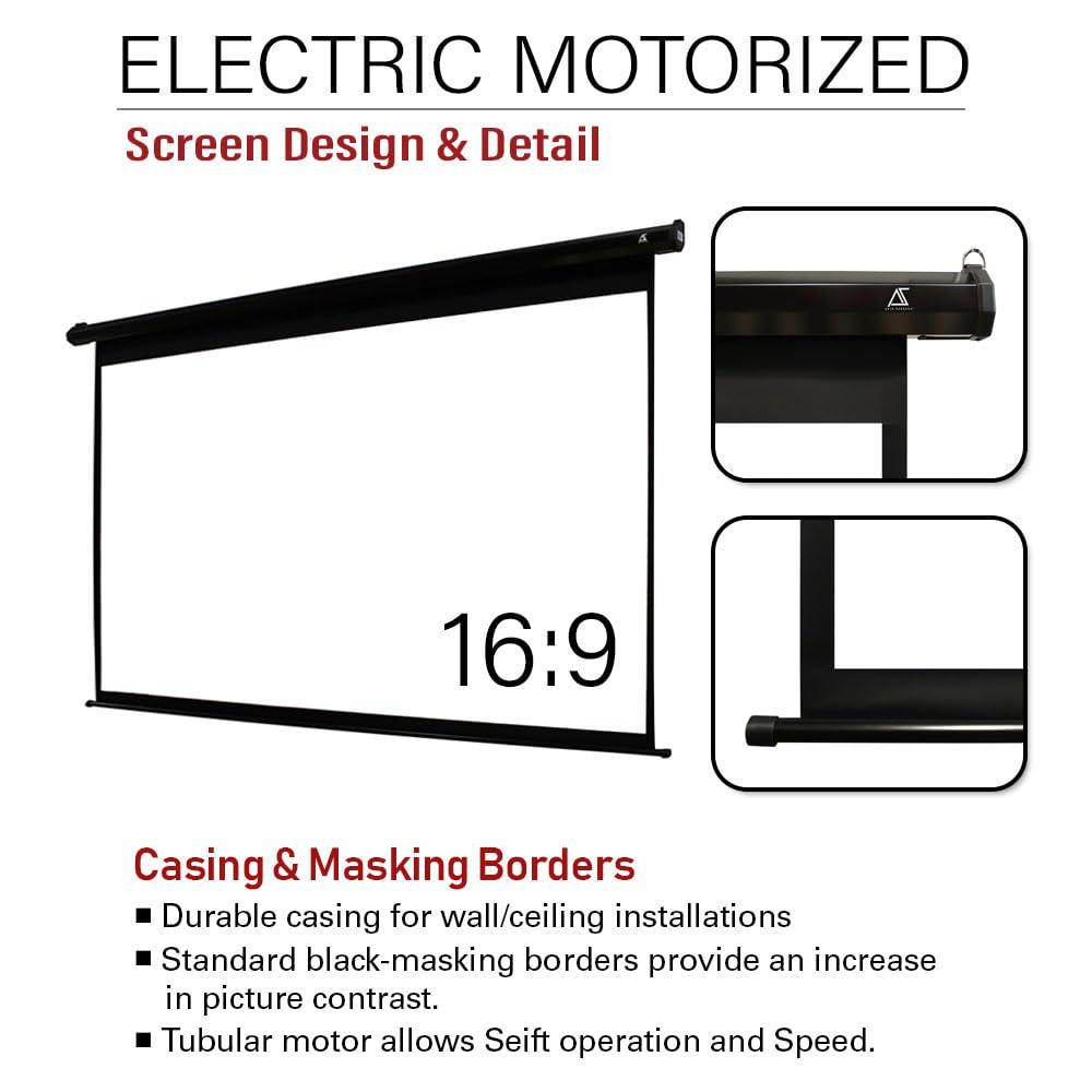 AKIA SCREENS Akia Screens 125 inch Motorized Projector Screen Electric Drop Down Remote Controlled 16:9 8K 4K HD 3D Retractable Ceiling Wall Mount Black Projection Screen Office Home Movie Theater AK-MOTORIZE125H2