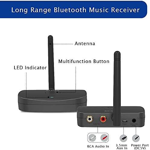 BESIGN Besign BE-RCA Long Range Bluetooth Music Receiver, Wireless Audio Adapter for Wired Speakers or Home Music Streaming Stereo System, Black