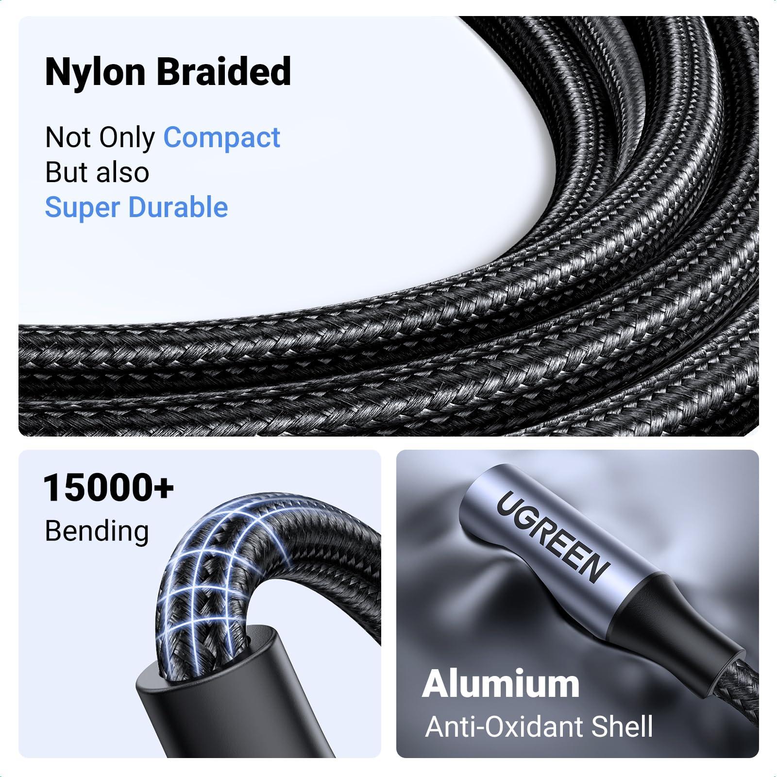 UGREEN UGREEN Headphone Adapter Lightning to 3.5mm Adapter Apple MFi Certified Bundle with 3.5mm Audio Cable Braided 4-Pole Hi-Fi Stereo 3FT