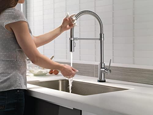 DELTA FAUCET Delta Faucet Trinsic Pro Commercial Style Kitchen Faucet, Touch Kitchen Faucets with Pull Down Sprayer, Kitchen Sink Faucet, Touch Faucet, Delta Touch2O Technology, Arctic Stainless 9659T-AR-DST